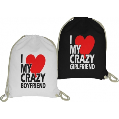 Zestaw plecaków worków ze sznurkiem dla par zakochanych na walentynki komplet 2 sztuki i love my crazy boyfriend girlfri